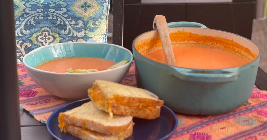 slow roast tomato soup and grilled cheese